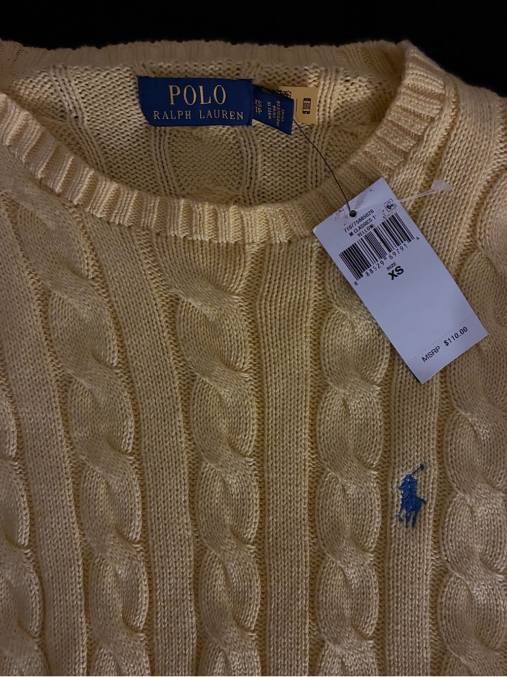 Polo by Ralph Lauren Men’s Yellow Cable-Knit Sweater - Picture 2 of 2